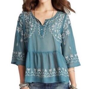 Free People Embroidered Peplum Blouse | Cottagecore Boho Top | Size Small